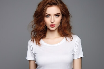 Obraz premium Woman in White Tshirt Mockup created with Generative AI
