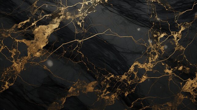 Abstract golden veins luxury marble texture background. Dark marble stone texture. Created with Generative AI