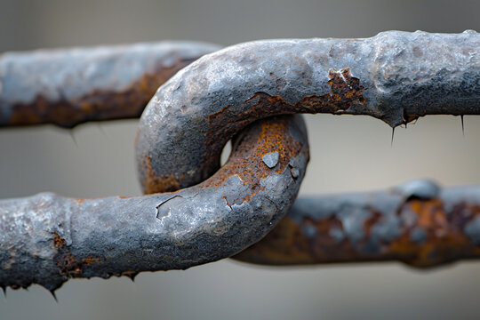 A metal chain link close-up, depicting the concept of team work, working together, relying on each other, or trust