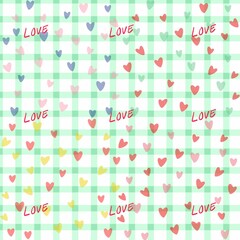 Cute seamless pattern with colorful hearts. Valentine's Day. Seamless pattern with hearts and ribbons on a white background.
