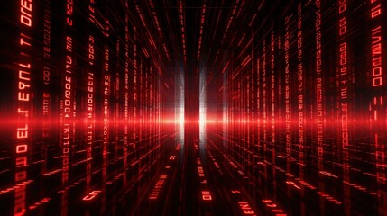 Fototapeta premium Red Digital Binary Data. Background, Code, Computer, Information, Network, Web, Coding, Futuristic 