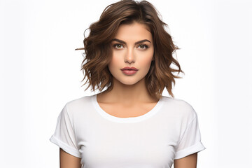 Fototapeta premium Woman in White Tshirt Mockup created with Generative AI
