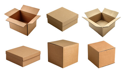 Fototapeta premium Cardboard boxes isolated on transparent background. 