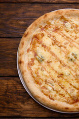 cheesy pizza fast food 4 cheese assorted types ingredient portion on the table meal snack top view copy space food background image