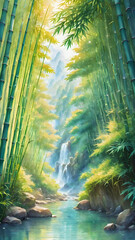 Bamboo forest and background Small river.
