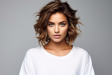 Fototapeta premium Woman in White Tshirt Mockup created with Generative AI
