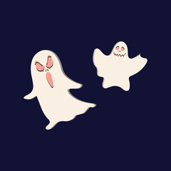 Happy Halloween day element background vector. Cute collection of spooky ghost, pumpkin, bat, candy, cat, skull, spider, grave, castle.