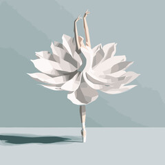 Ballerina in a white floral dress. Vector illustration of a ballerina, tiptoe ballet dance pose, generative ai