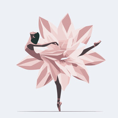 Ballerina in a pink floral dress, Vector illustration, ballet dance performer, tiptoe, generative ai - obrazy, fototapety, plakaty