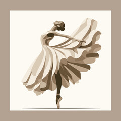 Vector illustration of a ballerina in a beige golden dress, tiptoe pose, ballet performer, generative ai