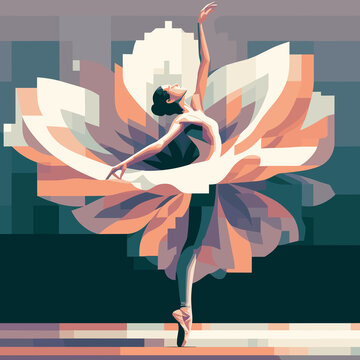 Ballet dancer in pixel art style, Vector illustration of ballerina in a floral dress, tiptoe ballet performer, generative ai