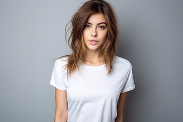 Fototapeta premium Woman in White Tshirt Mockup created with Generative AI