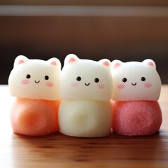 Mochi dessert on japanese wooden plate. ai generated