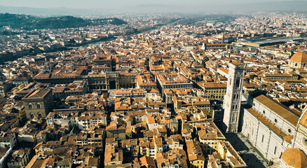Fototapeta premium Aerial view of Florence architecture and Cathedral of Santa Maria del Fiore. High quality photo