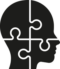 Puzzle in shape of human head icon. Vector. Flat design.	