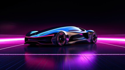 Modern electric car of the future with neon lights