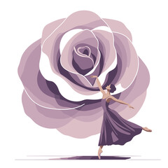 Ballerina in a purple dress dancing on a flower background. Vector illustration, ballet dance pose, generative ai