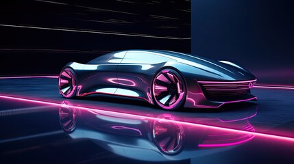 Modern electric car of the future with neon lights