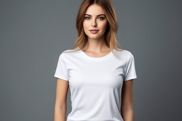 Fototapeta premium Woman in White Tshirt Mockup created with Generative AI