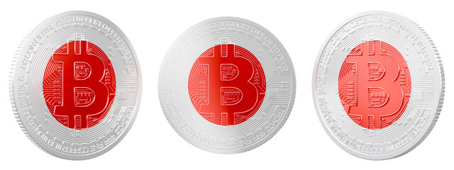 PNG of a bitcoin with Japan national flag with transparent background. 3d rendering