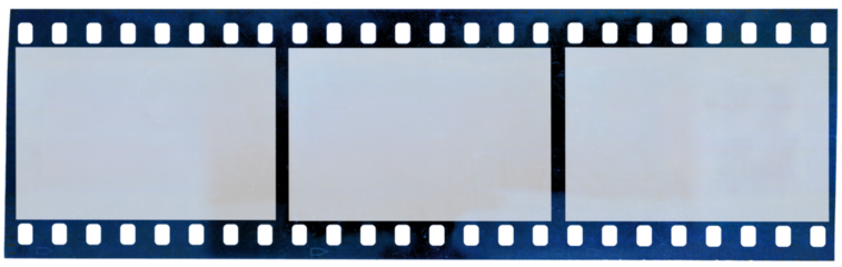 long 35mm film strip isolated with blue scanning light error, png asset, film photo placeholder.