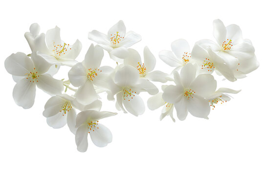 some flower jasmine petals flew isolated on white background