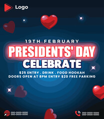 Presidents' day holiday of february with american background | February presidents' day celebration square social media post and web banner design template | Presidents' day celebration with instagram
