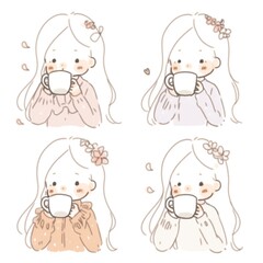 Cozy Moments: Women Savoring Coffee in Illustration