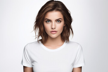 Fototapeta premium Woman in White Tshirt Mockup created with Generative AI