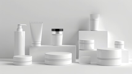 Elevate your brand with our blank white cosmetic skincare and makeup containers. Perfect for customizable and sleek packaging options. Generative AI