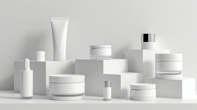 Elevate your brand with our blank white cosmetic skincare and makeup containers. Perfect for customizable and sleek packaging options. Generative AI