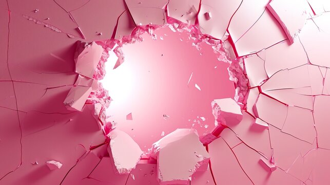 Illustration of a cracked pink wall with a circular hole in it