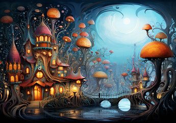 Fabulous House Inside Mushrooms In A Magical Forest
