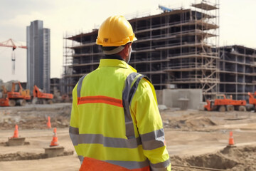 man engineer standing in front of construction site ,Ai generated 