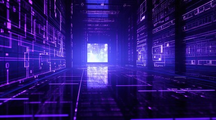 Obraz premium Purple Digital Binary Data. Background, Code, Computer, Information, Network, Web, Coding, Futuristic 