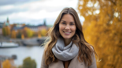 Swedish Woman's Autumn City Smile