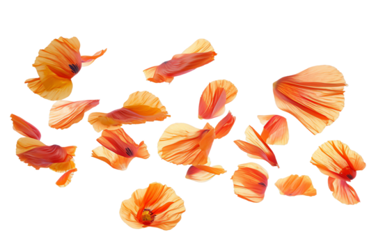 some flower poppy petals flew isolated on white background