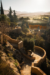 Jardines de Cuenca (Cuenca Gardens) and the Old Bridge, Ronda, Andalusia, Spain. They are terraced...