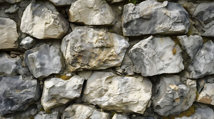 Stone Tapestry: Close-Up of Irregularly Shaped Gray Stones with Sunlit Highlights. Web design background texture