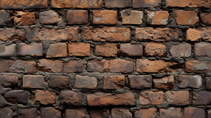Aged Red Brick Wall Background with Cracks and Blank Space