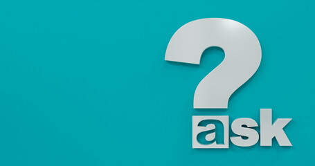 White Ask Question Mark on a Teal Blue Background