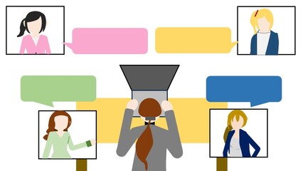 在宅でオンライントークする人たちのイラスト
