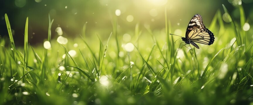 abstract natural background with butterflies and green grass