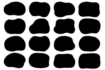 Abstract Forms Shapes Vector Set Black Element for Design. Liquid Drop Paint Ink Education Business Art Copy for Text Box Speech Word Logo Icon Sticker Label Circle Rectangle 