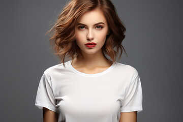 Fototapeta premium Woman in White Tshirt Mockup created with Generative AI