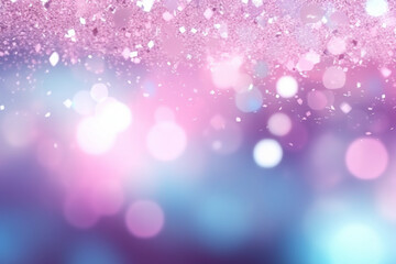 Glitter light pink purple blue particles stage and light shine abstract background. Flickering particles with bokeh effect 