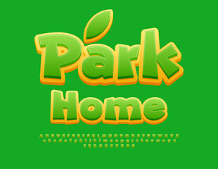 Naklejka premium Vector eco sign Park Home. Cute Green and Yellow Font. Modern Creative Alphabet Letters and Numbers set.
