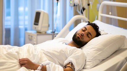 Man Recovering in Hospital Bed Next to Monitor Generative AI