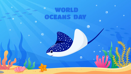 Vector world oceans day hand drawn flat illustration
