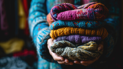 Person Holding Pile of Yarn
